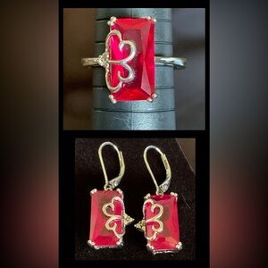 Lab Created Ruby Rhodium Over
Sterling Silver Ring & Earring Set